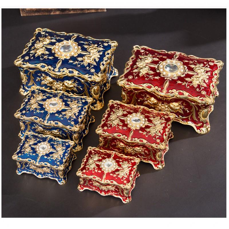 Metal Jewelry Box Rings Necklaces Small Vintage Style Decorative Storage Organizer Gift