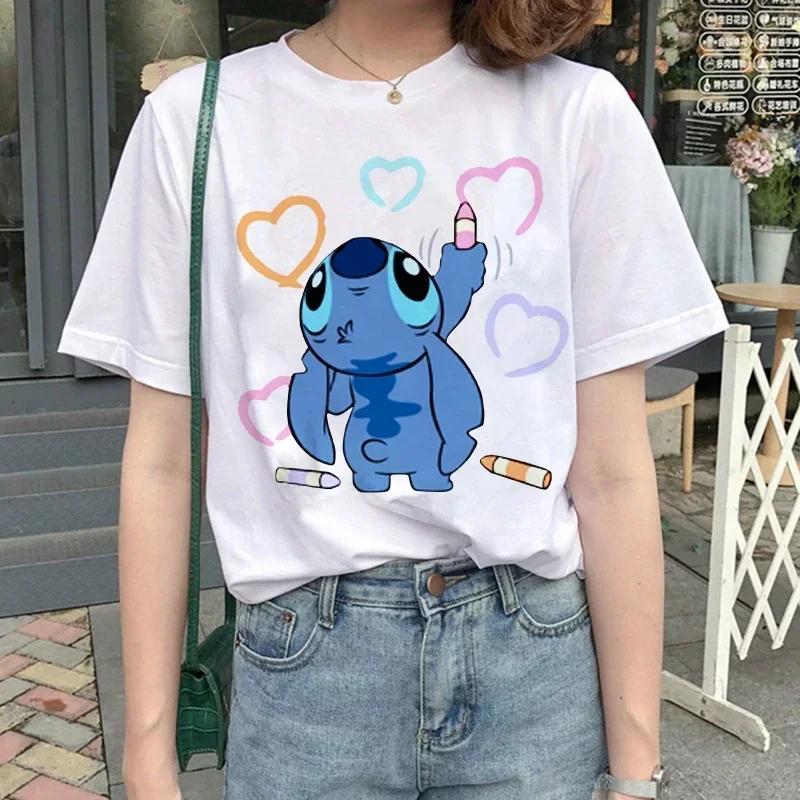 Funny Kawaii Shirt Disney Lilo Stitch Cartoon T Shirt Stitch Cute Manga T-shirt Y2k Graphic Tshirt Top Tee Clothes
