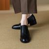 Fashion NEW Autumn/Spring Women Pumps Round Toe Chunky Heel Shoes Genuine Leather Shoes for Women Slip-on Brogue Black Soft Women Shoes