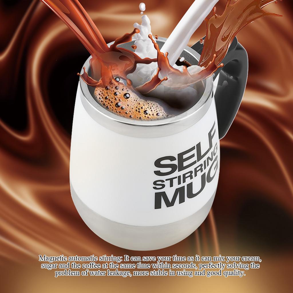 Portable Electric Stainless Steel Self Mixing Cup Magnetic Stirring Coffee Mug White