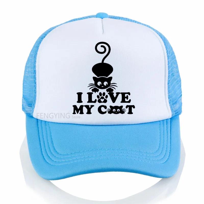 I Love My Cat print baseball cap summer Casual mesh trucker hat fashion sun snapback hats