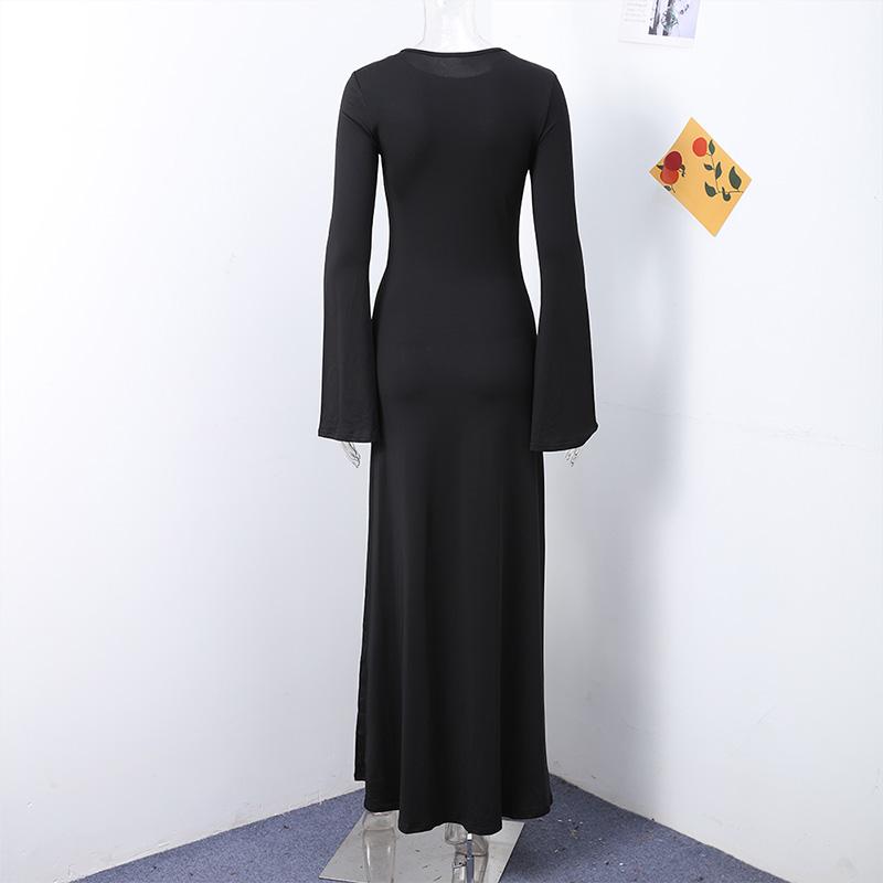 

Красные вечерние платья для женщин с круглым вырезом, длинными расклешенными рукавами, высоким разрезом по бокам, выпускное платье, одежда для весны и лета, новая мода M чёрный