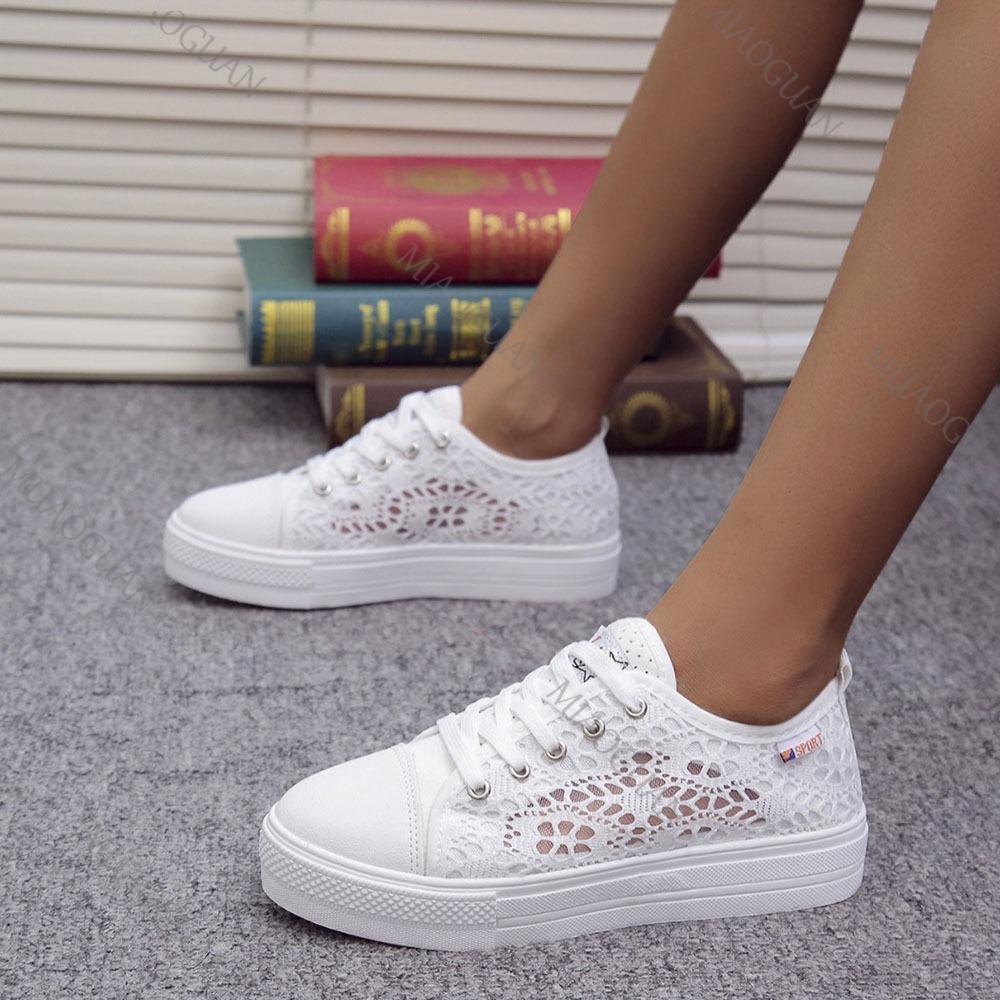 Fashion Spring Summer Women's Shoes New Hollow Mesh Breathable Sneakers Thick Bottom Casual Single Shoe Female Lace-up Vulcanize Shoes