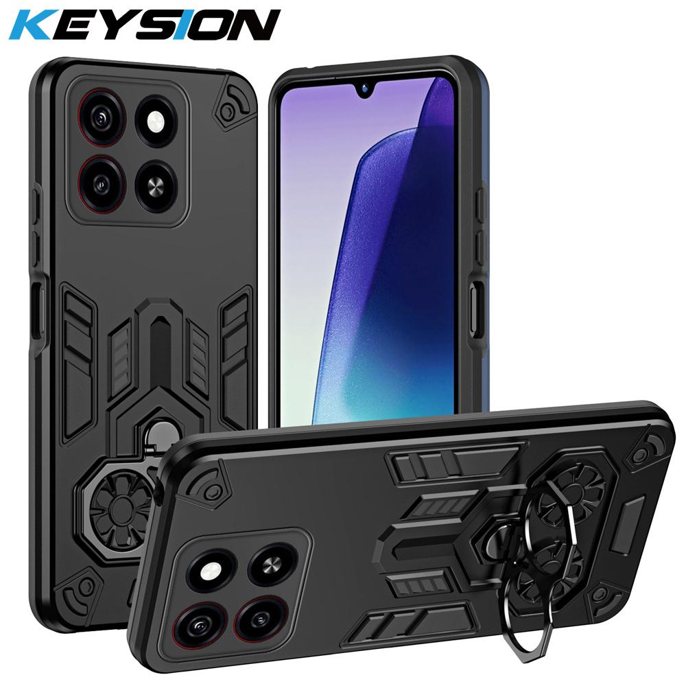 

KEYSION Противоударный бронированный чехол для ZTE Blade A55 A35 Мягкий силикон+ПК Металлическое кольцо-подставка Задняя крышка для телефона для ZTE Blade A35 A55 for ZTE Blade A55 чёрный