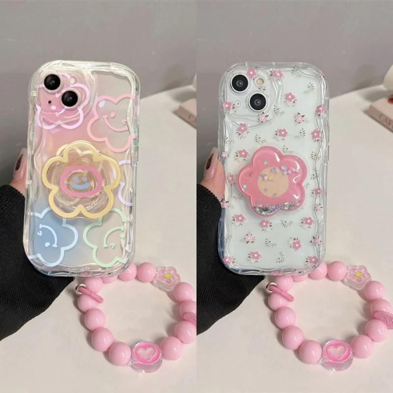 Smile Flower Grip Tok Holder Bracelet Case For Xiaomi Redmi Note 13 14 Pro Plus 5G 8 9 11 10 12 Pro 12S 14C 13C 12C 10C A1 A2 A3