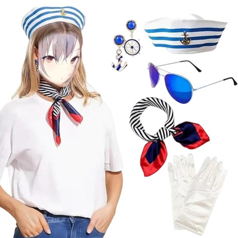 Sailor Girl Costume Set Including Hat Scarf Stocking Glasses Necklace Gloves For Women Halloween Cosplay Role Play Event