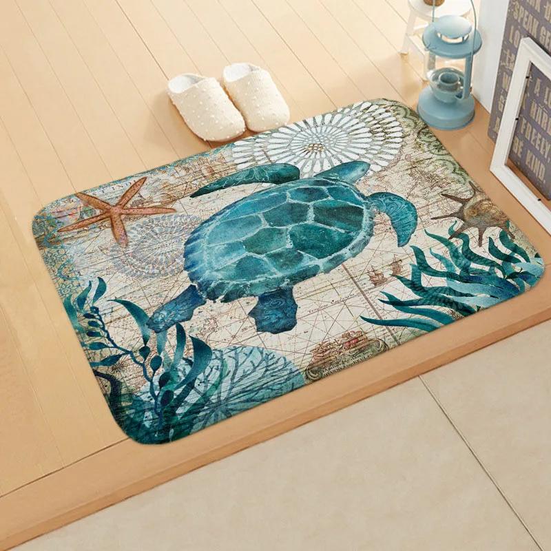 Ocean Life Design Floor Mat - Vibrant Sea Creatures for Bathrooms, Living Rooms, Entrances, Perfect Coastal Addition
