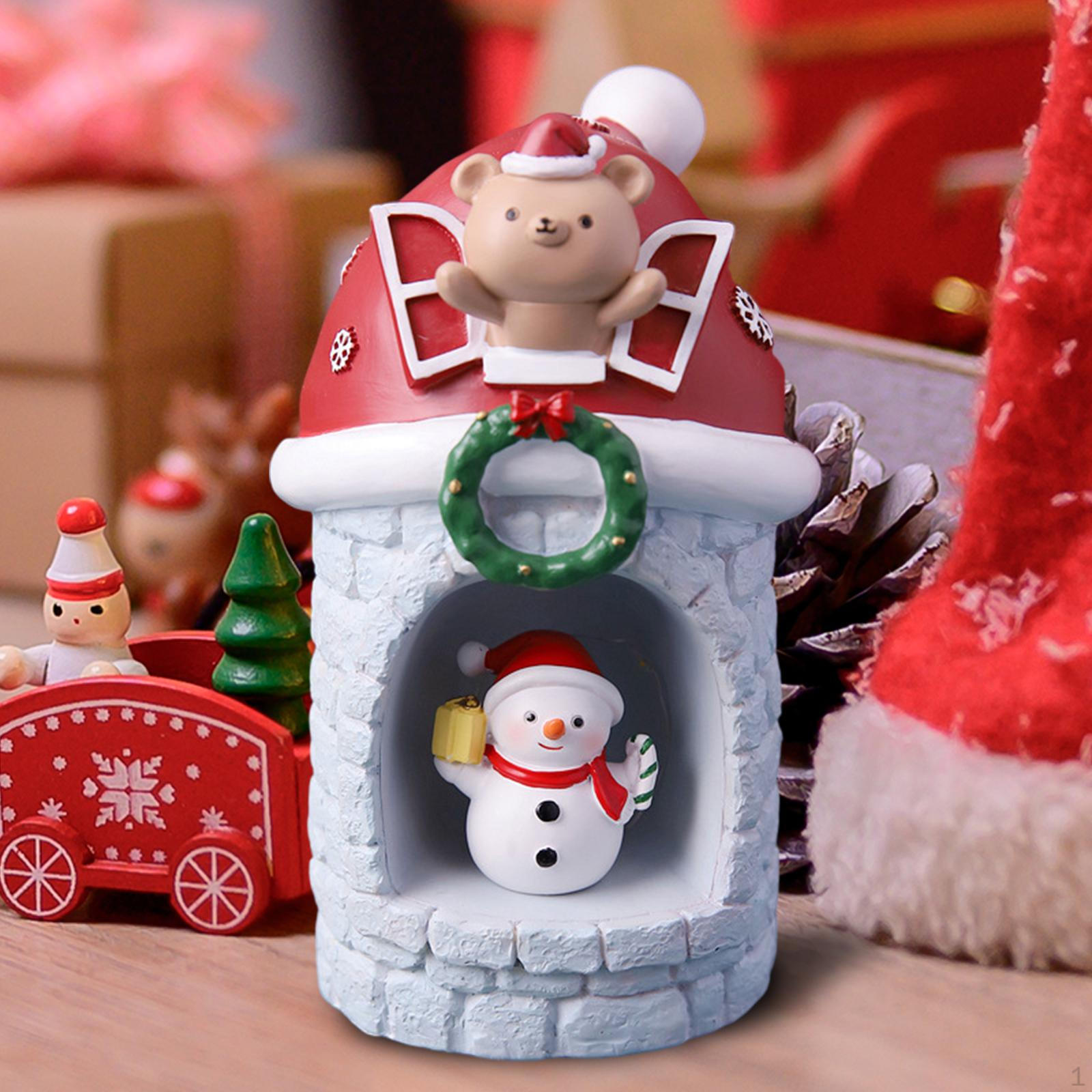 

Christmas Village Decoration Statue LED Centerpiece Handmade DIY Resin Sculpture Tabletop Figurines Snowman