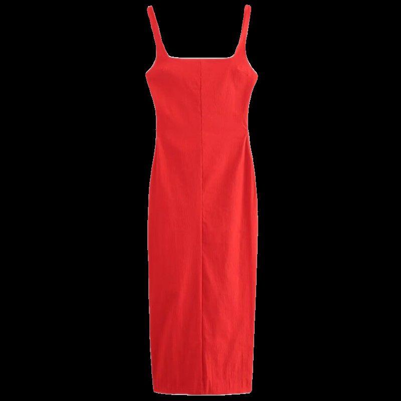 Fashion Style 2024 Summer New Arrival Women's Sling Stylish Open Back Midi Skirt Mid Length Long Length Dress 3118369