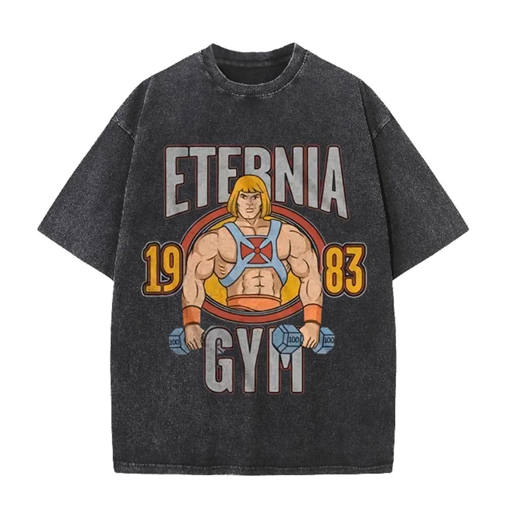 2026 Vintage 1983 Retro Gym Strong Man Graphic Washed T Shirt Fitness Lover Oversized Casual Short Sleeve Streetwear Men Women T