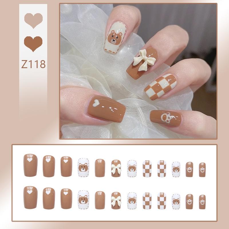 Press On Acrylic Fake Nails Set with Glue High Quality Handmade Nail Extension French Tips Woman False Short Nails Press Ons