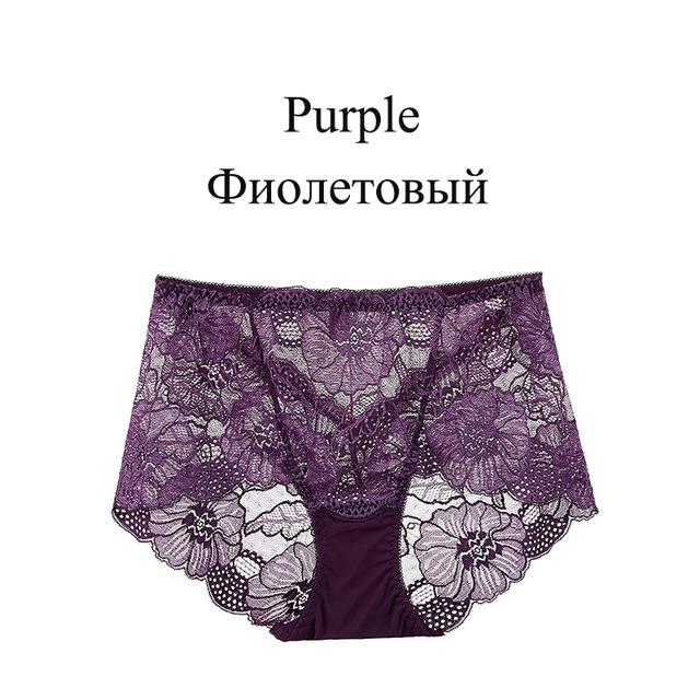 

15 цветов, сексуальные кружевные трусики со средней талией, женское нижнее белье, бесшовное нижнее белье с подтяжкой бедер, сетчатые трусы, трусы больших размеров, нижнее белье XL фиолетовый