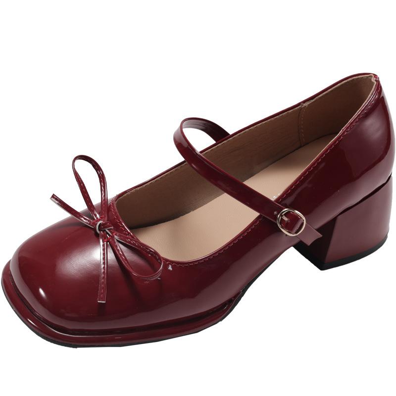 Rote Retro Premium Französische Dicke Ferse Leichter Mund Einzelne Schuhe Damen Sommer 2025 Neu mit Rock Vielseitige Mary Jane Schuhe