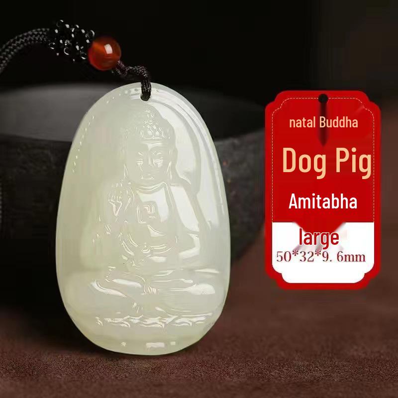 White Jade Zodiac Pendant: Eight Great Protectors Life Buddha