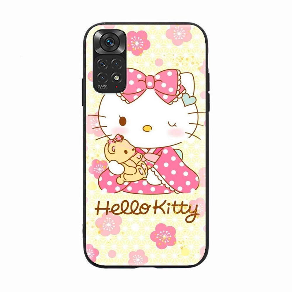 H-8 Schöne Hello Kitty Schwarze Sofe-Hülle für iPhone 16 15 Plus 14 13 Mini 12 11 Pro 8 6 6S SE 5 XR XS Max Realme C30 C33 C32 9I VIVO V29 V27 V23 Y36