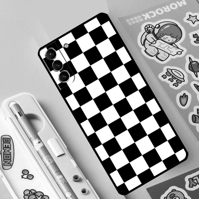 Checkerboard Pattern Mustard Yellow Case For Samsung Galaxy S23 S21 S22 Ultra Plus Note 10 20 S8 S9 S10 Plus S20 FE Cover Case