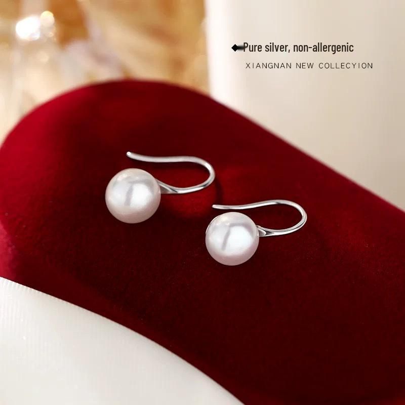 Beixi S925 Sterling Silver Pearl Ear Hook Earrings: Trendy, Elegant, High-End Atmosphere for Women