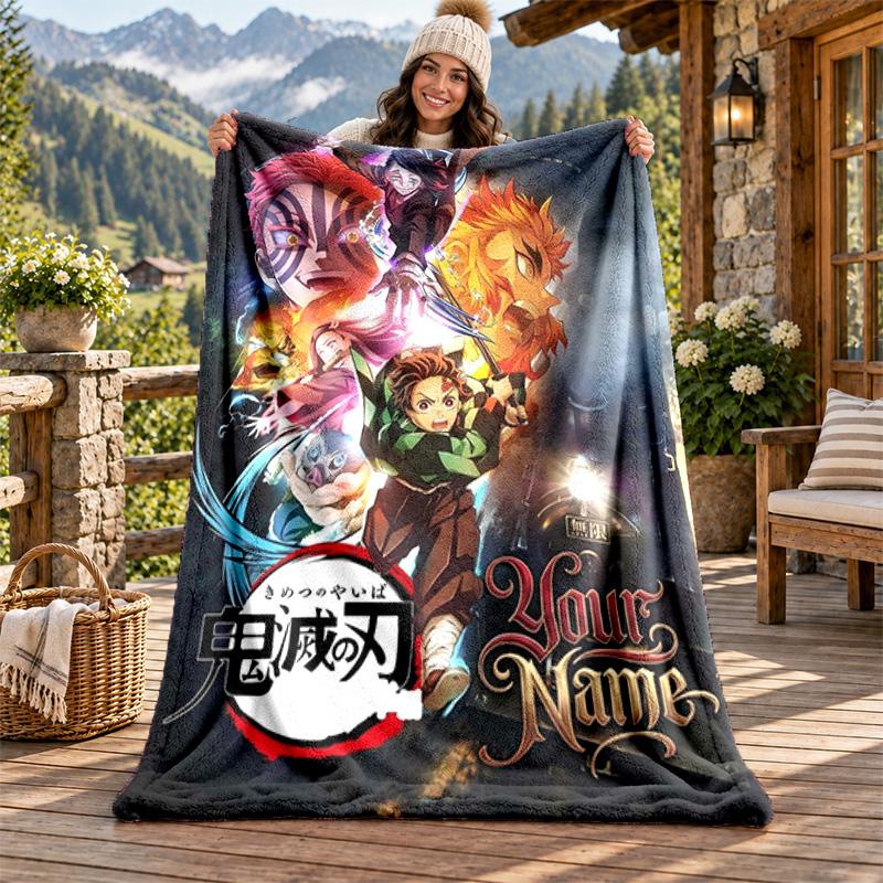 Akaza Demon Slayer Individueller Name Flanelldecke Personalisierte Weiche Warme Plüschdecke Maßgeschneidertes Geschenk für Familie Freunde