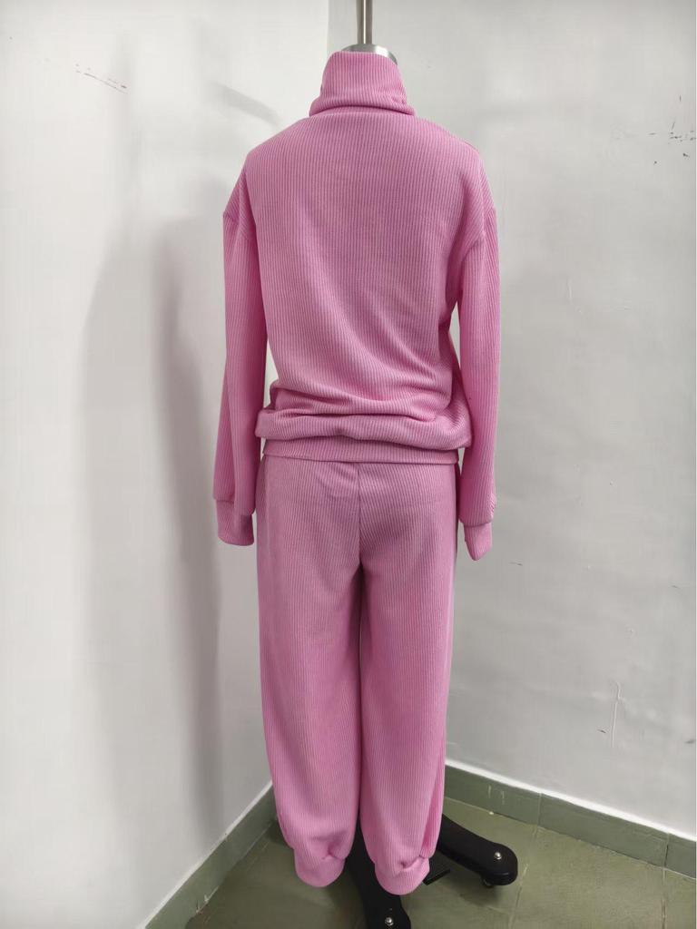 2025 Autumn/Winter Women's Casual Knit Set: High Neck Top & Wide Leg Pants