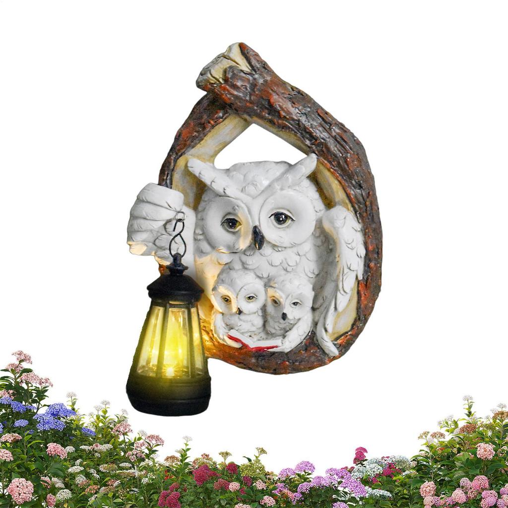 Outdoor Owl Solar Lights Resin Owl Decorative Figurine Ornament Wall Mounted Waterproof Yard LED Lights Garden Courtyard Decor