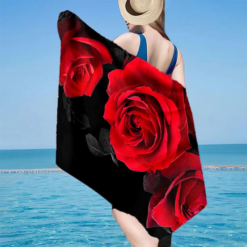 

Red Roses On Black Background Beach Towel, Super Soft Microfiber, Gift for Her/Him, Birthday, for Pool, Beach, Travel, Home Decor Fan gifts 70cmx140cm(27x55inch)
