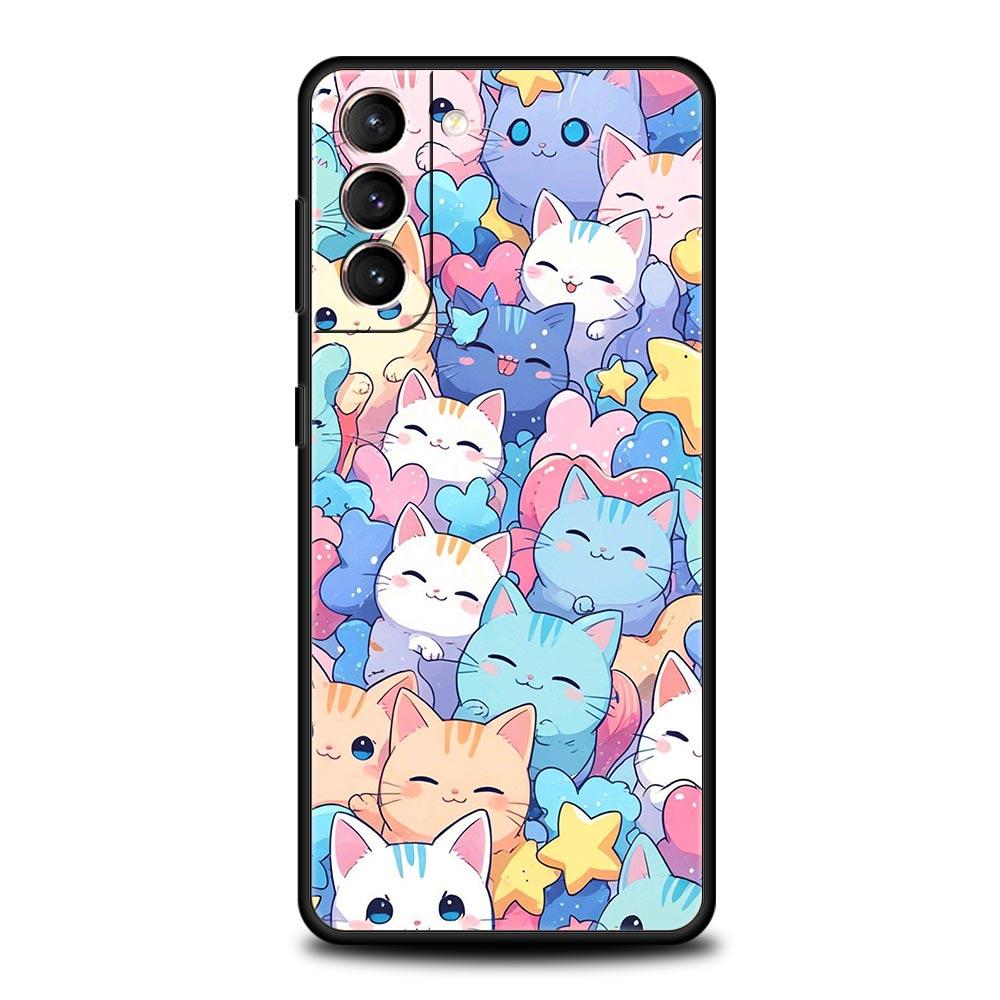 Colorful Cat Design Phone Case for Samsung Galaxy S26 S25 S24 S23 S22 S20 S21 FE Ultra S25 Edge Plus 5G Soft TPU Cover Funda Bag