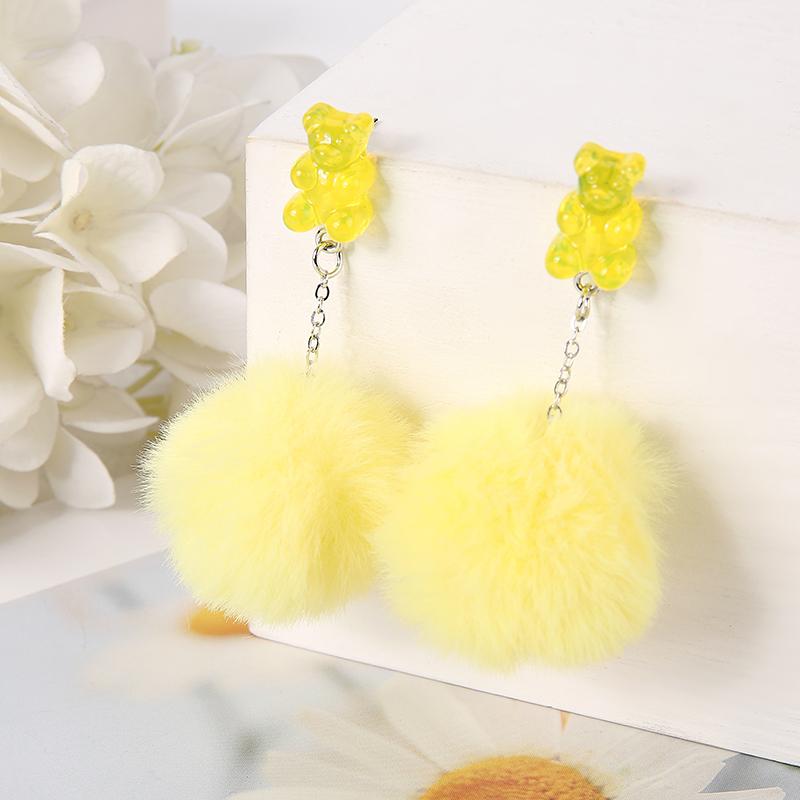 1Pair Cute Pompom Stud Earring Multicolours Resin Candy Bear Charms  With Puffer Ball Fashion Woman Jewelry Birthday Gift