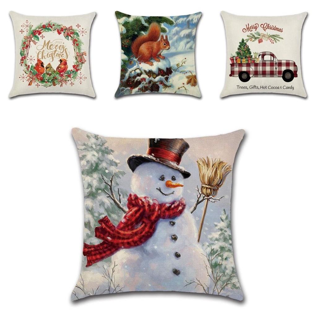 Festive Christmas Cushion Cover Featuring Charming Snowman And Santa Claus Design For Cozy Home Decor