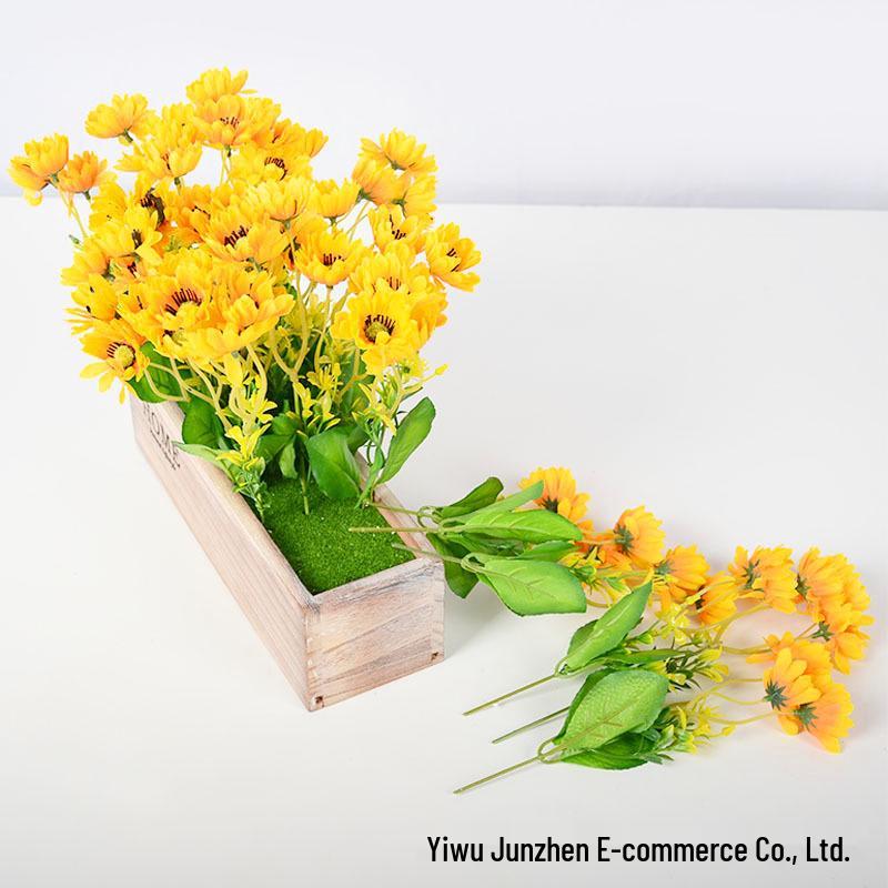 Cross-border Sunflower Small Potted Plant with Wooden Fence Base for Wedding Decor & Photography Props