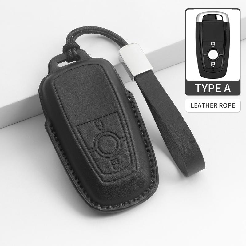 Interior Mouldings Leather Case Cover Car Key Protector Shell Fob Accessories For Ford Raptor F150 Edge Fusion Mustang Explorer