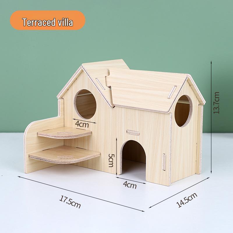 Luxury Solid Wood Hamster Villa with Pet Stairs and Sleeping Nest