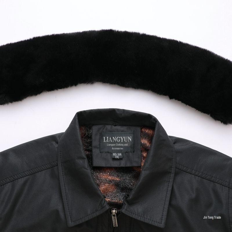 Men's Fleece-Lined Lapel Jacket, Thickened Autumn/Winter Coat for Middle-Aged and Older Men