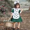 Girls Halloween Cosplay Costume Anime Maid Bat Print Green Party Dress Kids Performance Dancewear