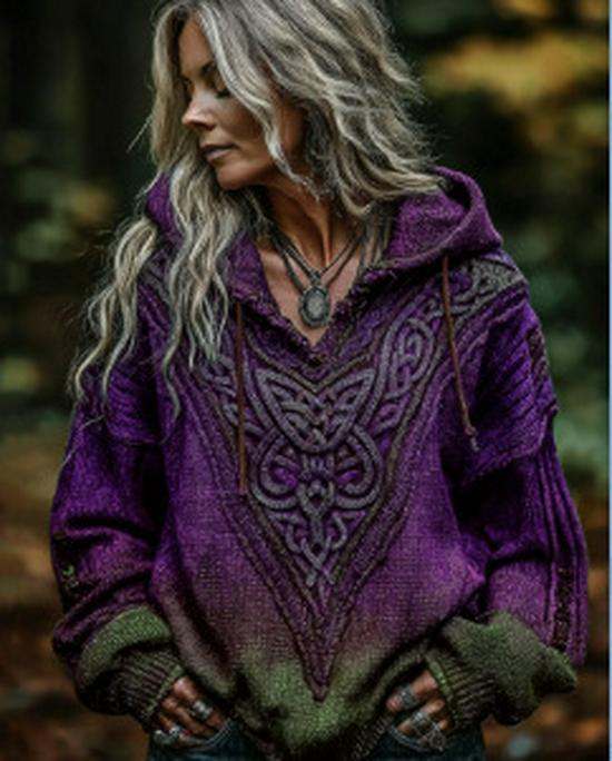 Autumn/Winter Loose V-neck Drop Shoulder Women's Thick Knit Hoodie with Faux Fur