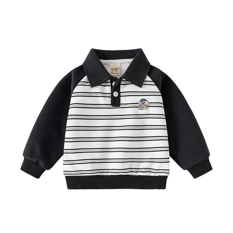 Children's POLO neck sweater boys contrasting color lapel collar long sleeve autumn new casual top medium and small children spring and autumn