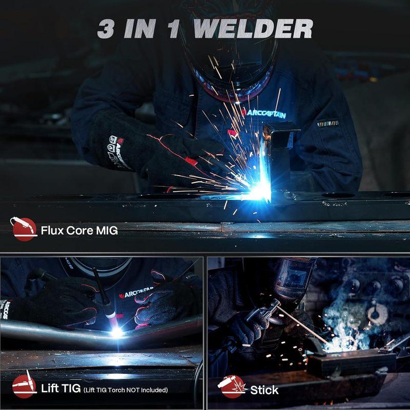 135A MIG Welder with Large LED Display, 110V 3-in-1 Gasless Machine for Flux Core, Lift TIG, Stick Welding