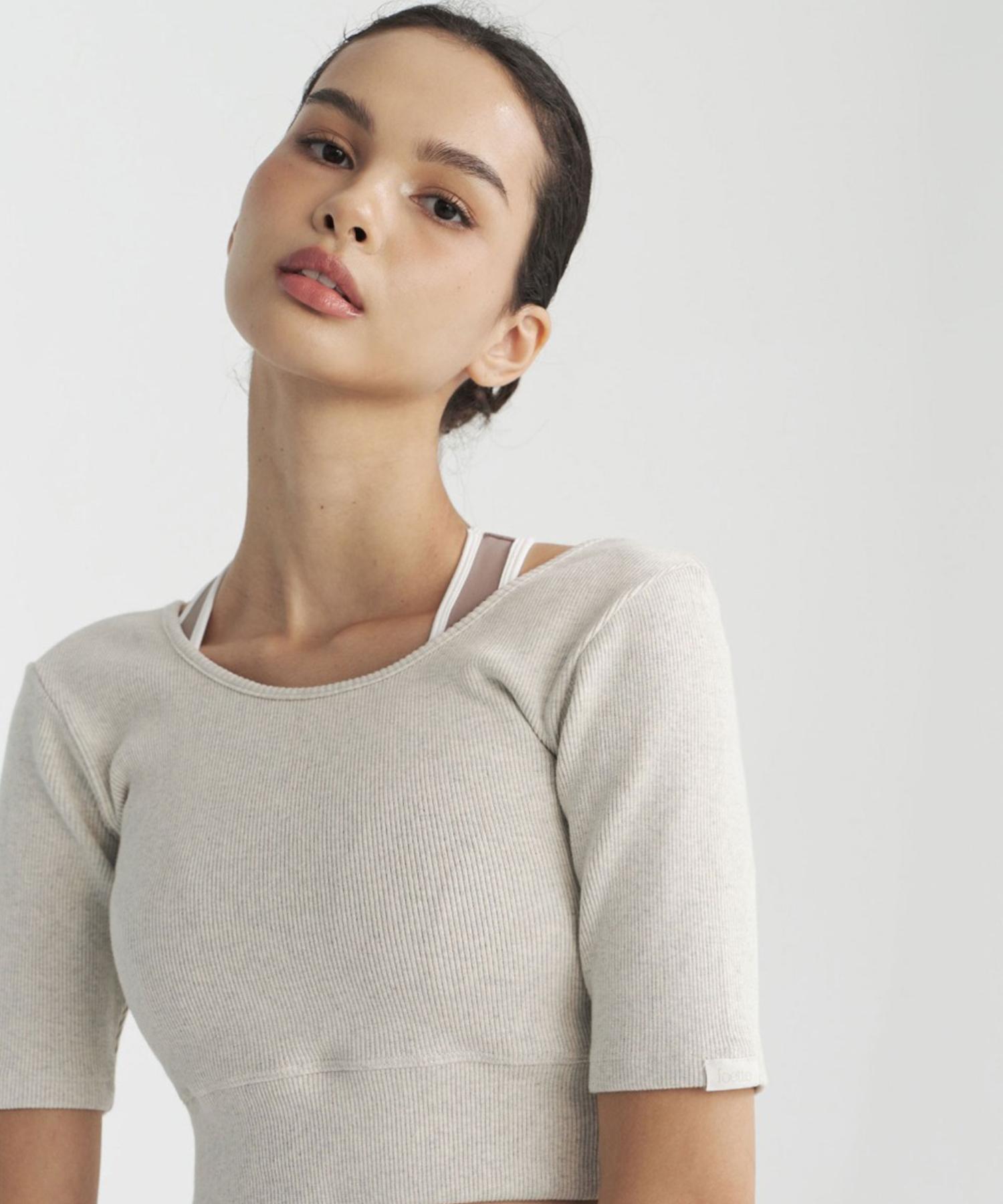 Poete Leaf Short Sleeve Crop Top - Melange L