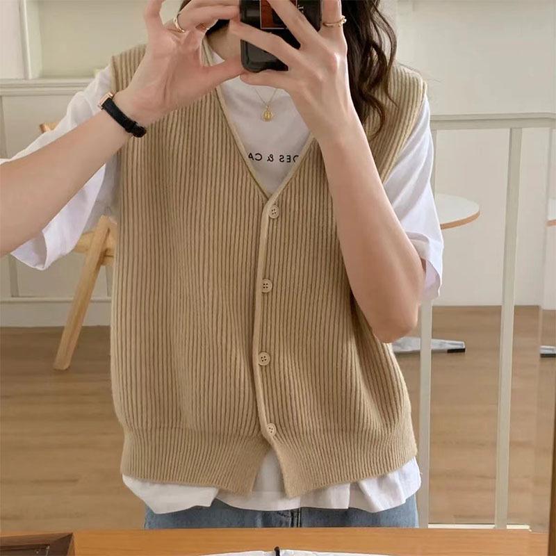 

Женский кардиган без рукавов с V-образным вырезом - Свободный крой, Универсальная мода для многослойности весной и осенью Small [80-125] верблюд