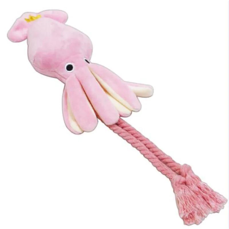 Cute Squid Dog Toy Octopus Plush Chew Squeak Toys For Small Dogs Pink Puppy Rope Teeth Cleaning Pet Supplies