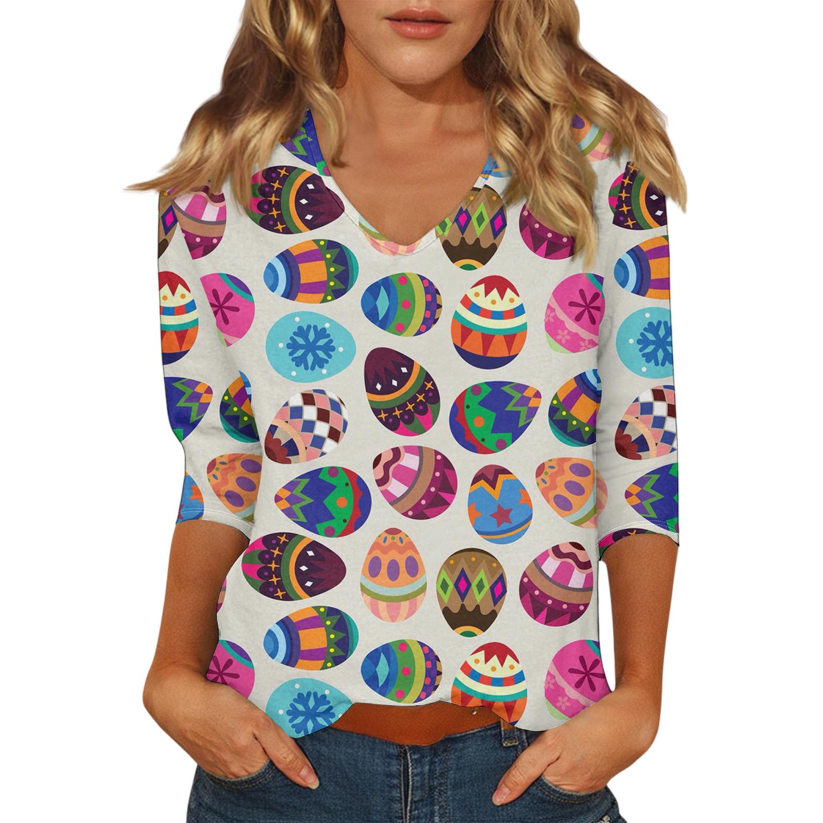 

Women s Casual Fashionable Sexy Comfortable V-Neck Printed Three-Quarter Sleeve Top S синій