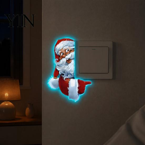 Festive Party Supplies Christmas Santa Claus Switch Sticker, Glow-in-the-Dark Light Decal, Wall Decals Outlet Socket Decoration Sticker for