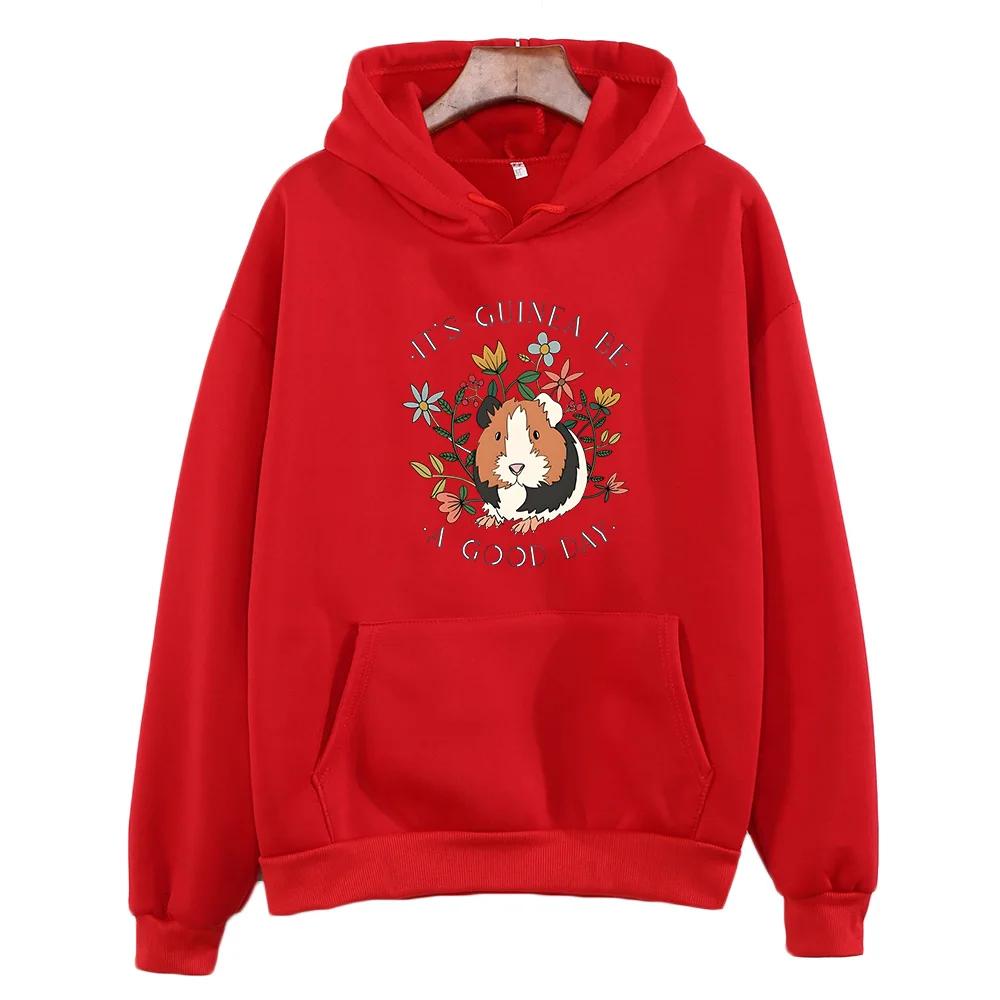 Cute Guinea Pig Graphic Hoodie Womenmen Aesthetic Clothing Autumn Winter Fleece Sweatshirt Casual Long Sleeve Tops XS красный 2130₽