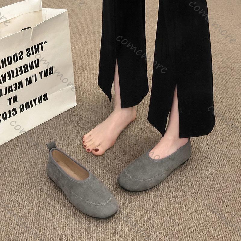 Fashion Comemore Women Flats Casual Retro Round Head Loafers Shoes Women Solid Suede Slip On Ladies Single Shoes Soft-soled Mocasines