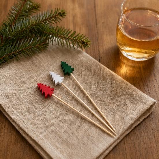 100 Stück Cocktailspieße, Weihnachtsbaumspitze Dekoration, Einweg-Bambusspieße, für Vorspeisen, Obst, Kuchen Dekoration