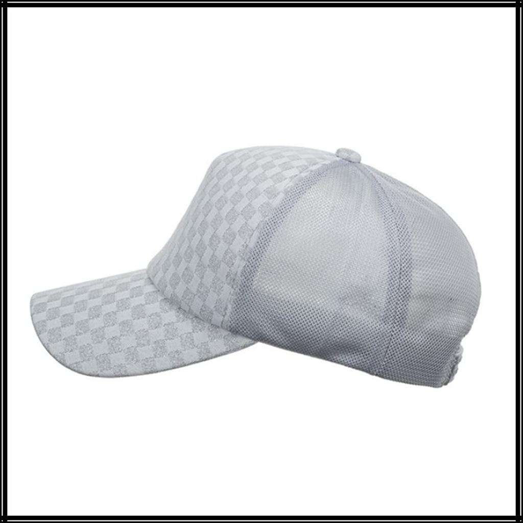 Mesh Cap Checkered Pattern Hat Running Outdoor Women Men CA696 [White Fang] (White)