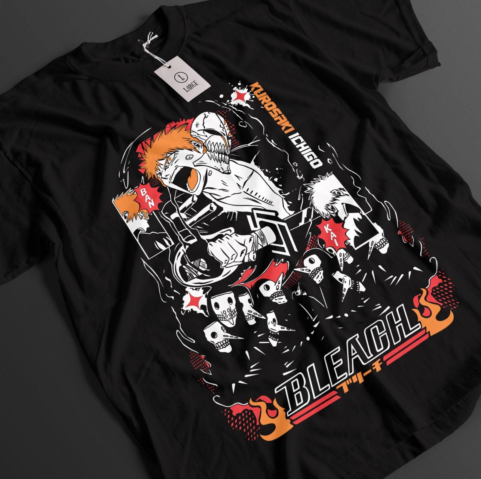 

Bleach Anime Shirt Ichigo Bankai T-Shirt Mens Womens Tees Top Byakuya Tshirt Aizen Zaraki Unisex Tee S