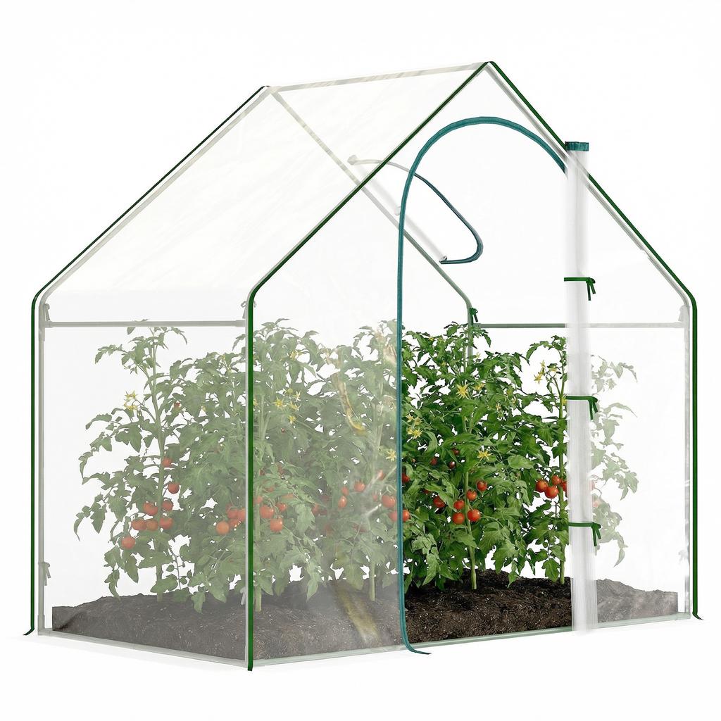 Foil Greenhouse, Walk-In, Roof Window, Roll-Up Door, Rust-Free Metal Frame, 180 X 100 X 168 Cm, Transparent