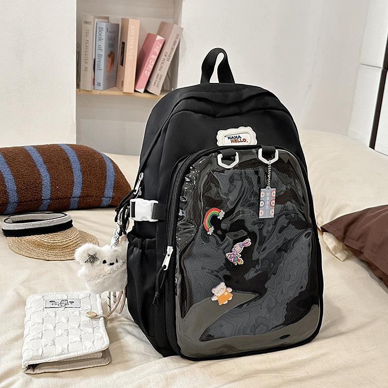 Japanese ins solid color junior high school student schoolbag female high school student transparent pain bag backpack Korean version trendy backpack
