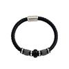 Custom Jewelry No Tarnish 5Pcs Black Cowhide Bracelet Set Silver Spacer Natural Stone Stackable Wrist Jewelry Men Street Style