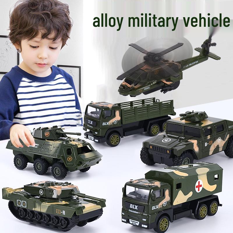 Kids' Pull-Back Vehicle Set: Alloy Cars, Military Tanks, Fire Trucks, and Engineering Vehicles